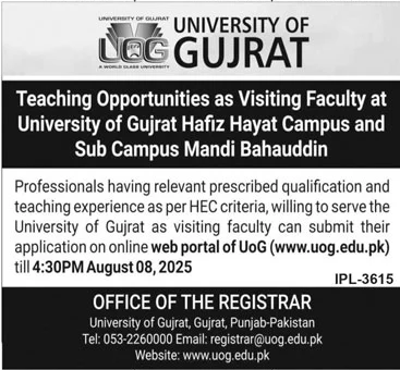 Jobs in University of Gujrat